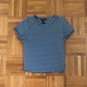 Forever 21 Blue Striped Crop Top Lettuce Hem